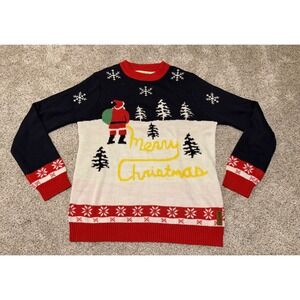 Tipsy Elves Mens Ugly Christmas Sweater Santa Peeing Snow Merry Christmas Large